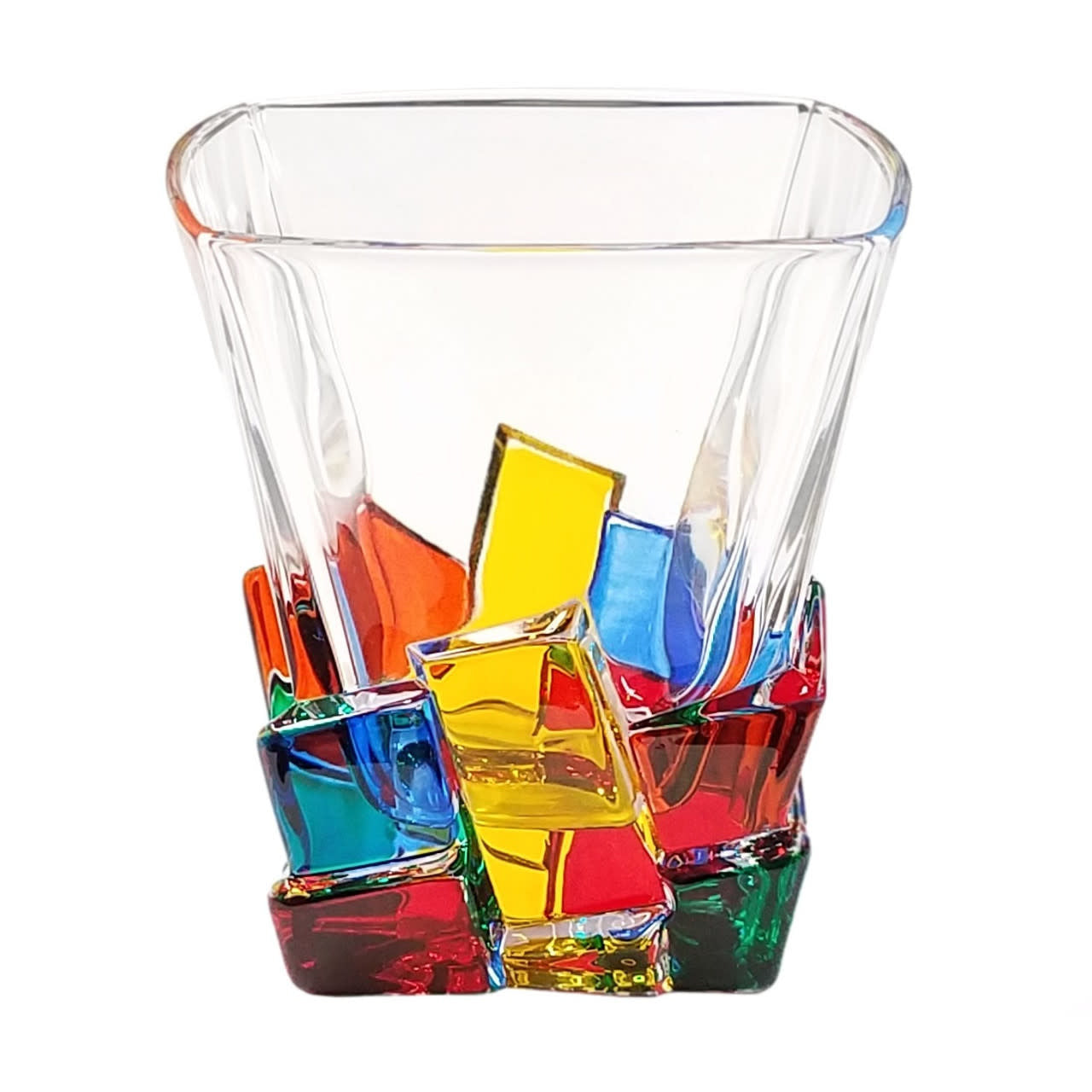 Murano Italian Crystal Whiskey DOF Glass | Cracked Ice Rainbow