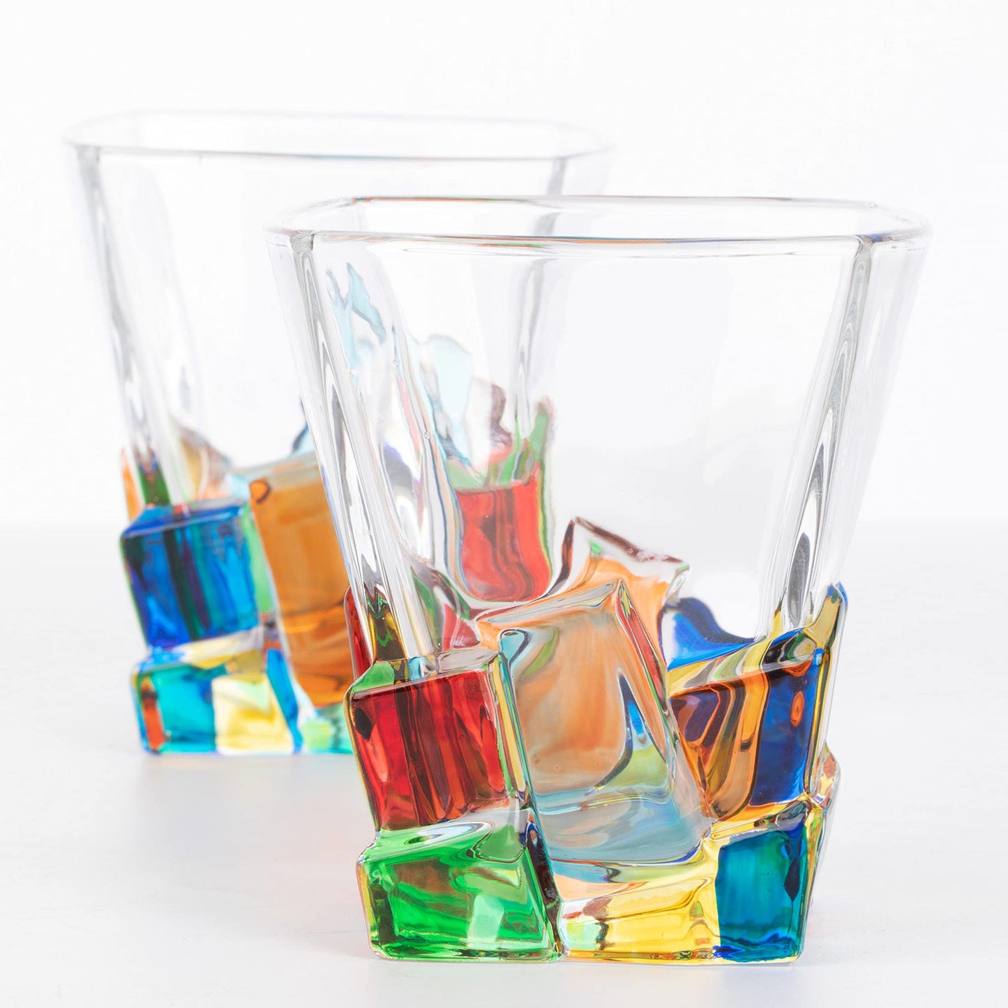 Murano Italian Crystal Whiskey DOF Glass | Cracked Ice Rainbow