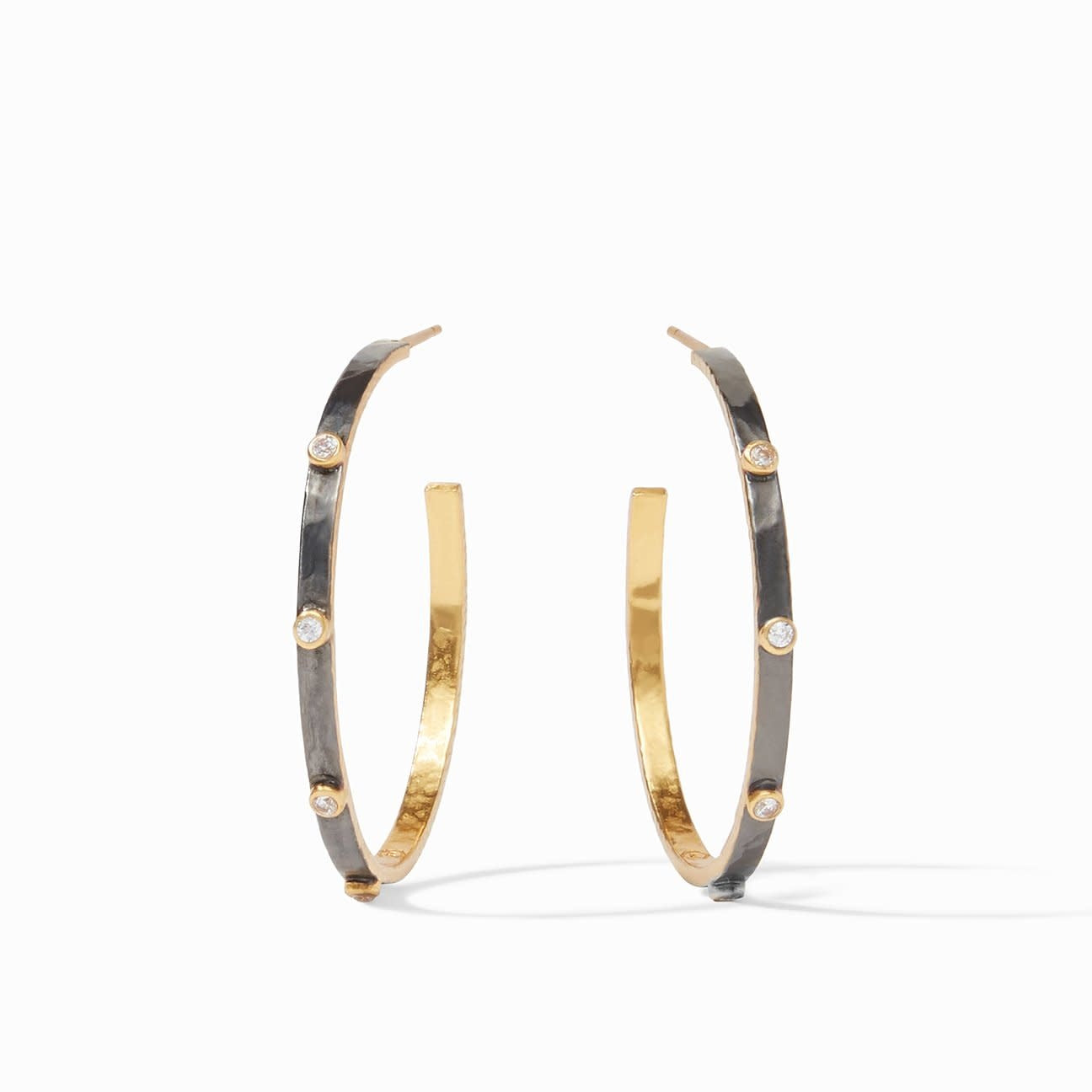 Crescent Stone Hoop Mixed Metal Earrings Large