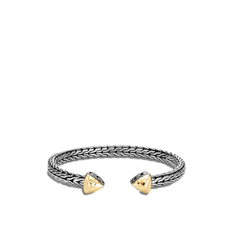 Classic Chain Flex Cuff in Hammered Silver With 18K Gold