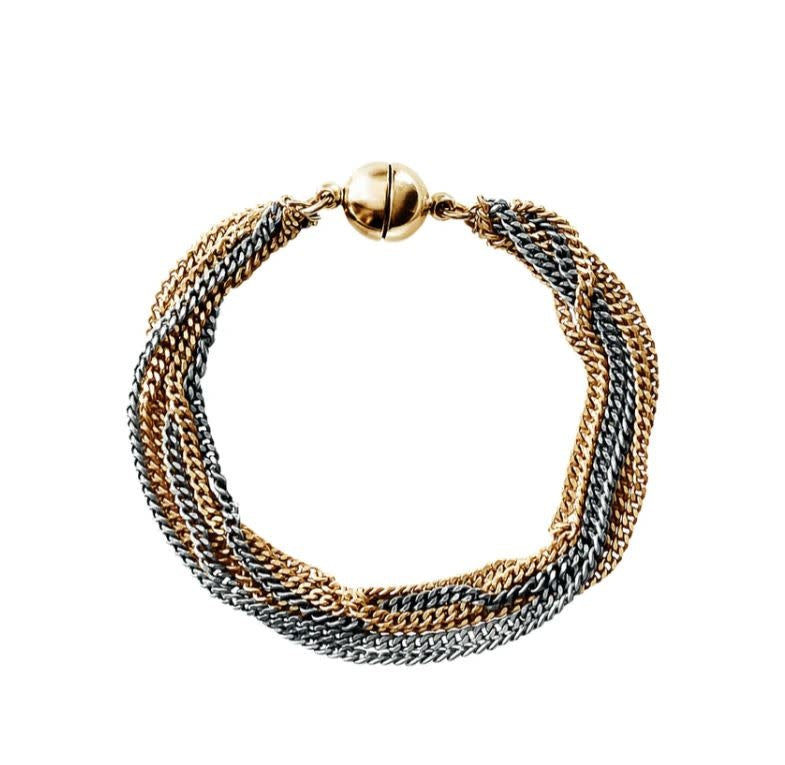 Mixed Curb B Multi Strand Two Tone Bracelet