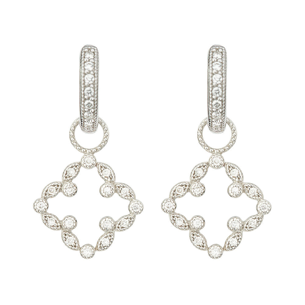 Pave Open Clover Marquis Earring Charms White Gold