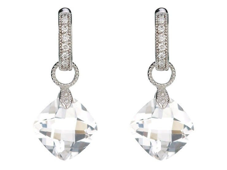 White Topaz + Diamond Small Cushion Silhouette Earring Charms | .02c 18k White Gold
