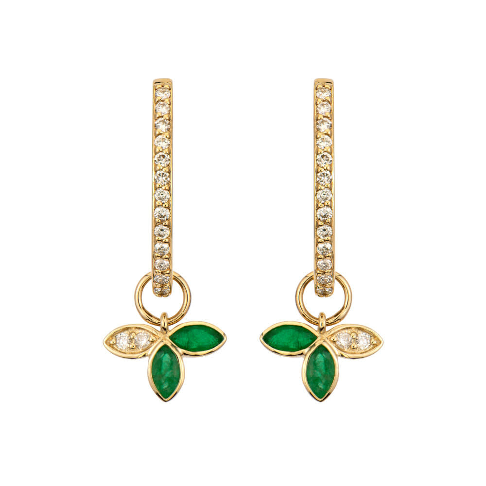 SINGLE | Emerald + Diamond Petal Earring Charm | .02c 14k