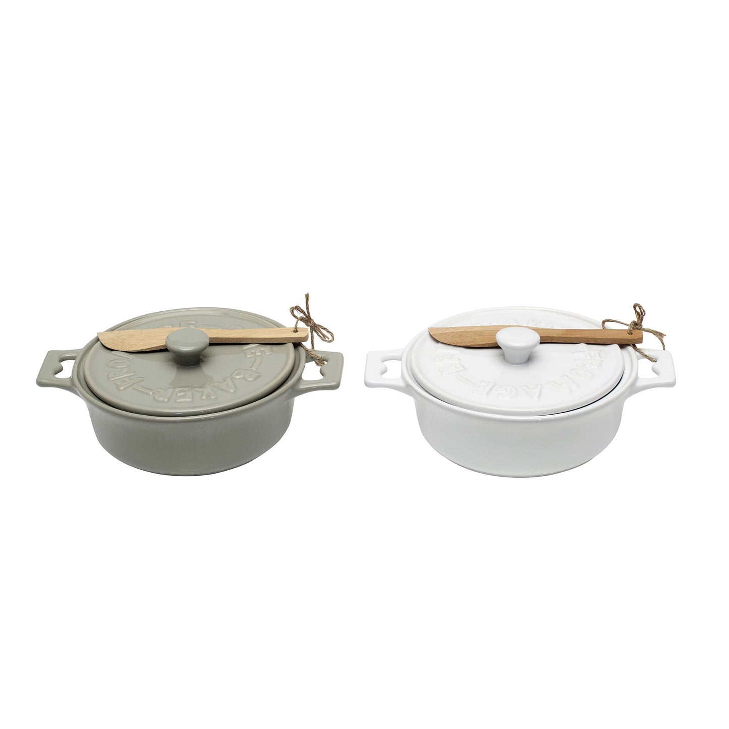 Stoneware Brie Bakers with Lids & Wood Spreaders