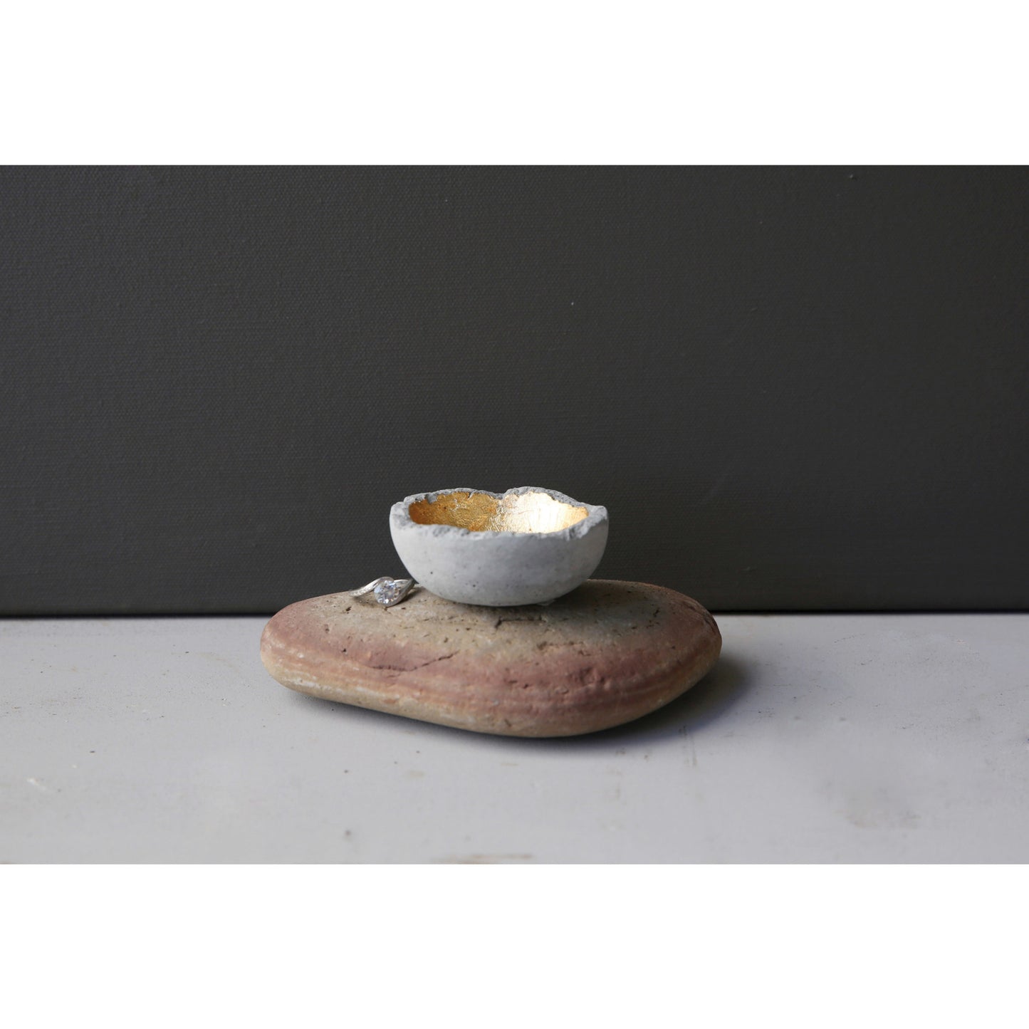 Cement + Gold Leaf Ring Dish | 2.5in