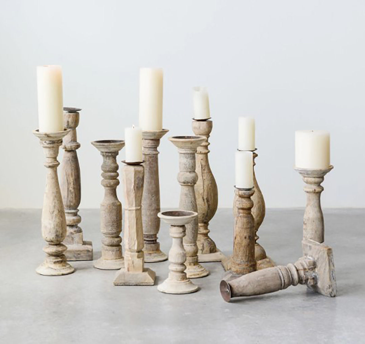 S/6 Found Wood Candle Holders