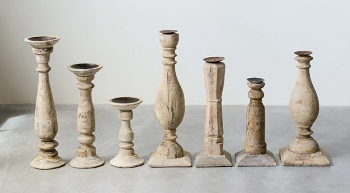 S/6 Found Wood Candle Holders
