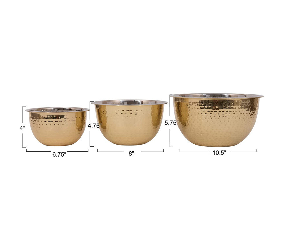 S/3 Gold Finish Hammered Bowls