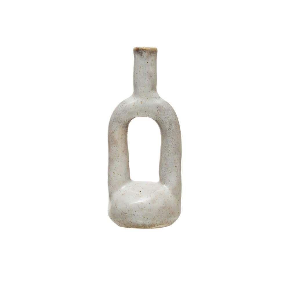 Stoneware Cut Out Vase 7" White