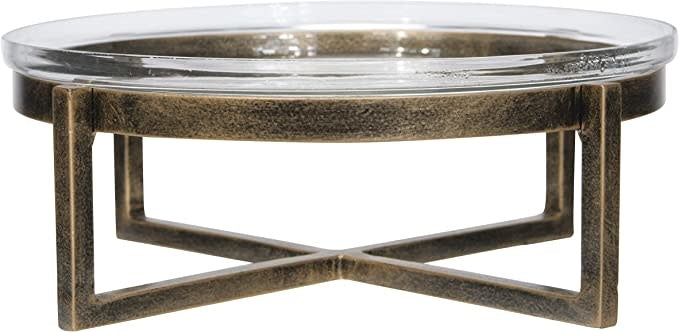 Round Glass Serving Tray With Metal Stand