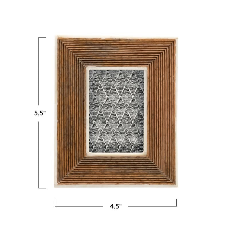 Hand-Carved Mango Wood Photo Frame - Holds 3x4