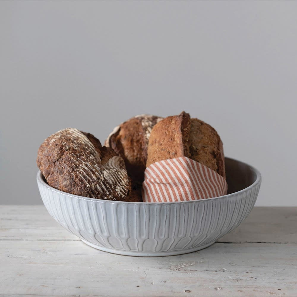 White Debossed Stoneware Bowl