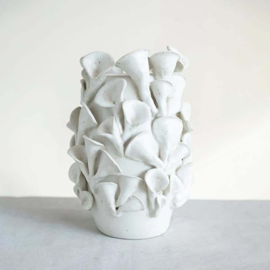 Stoneware Handmade Organic Sculpted Vase | White 10.75in
