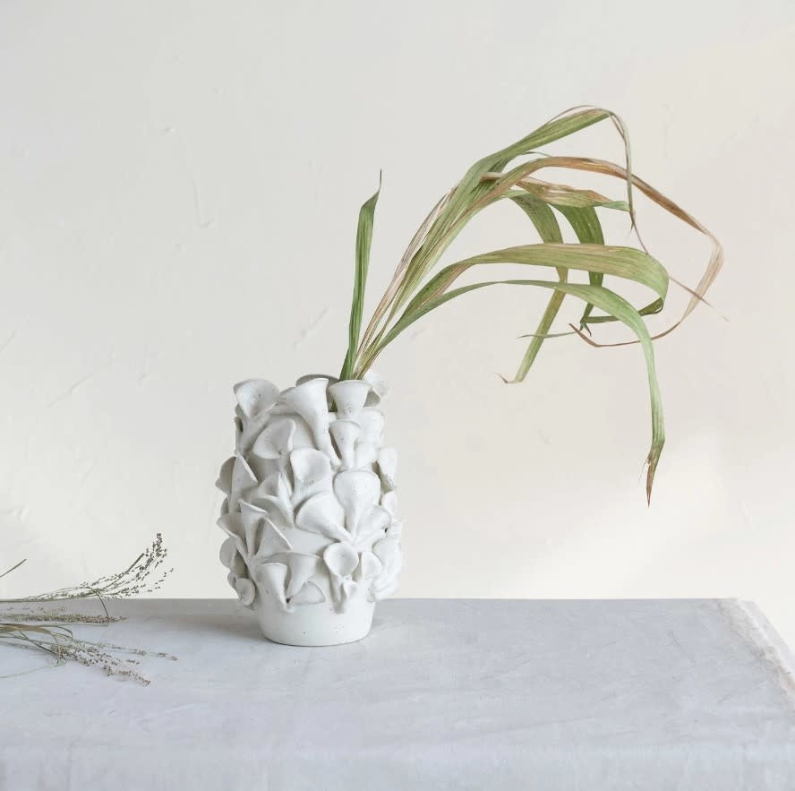 Stoneware Handmade Organic Sculpted Vase | White 10.75in