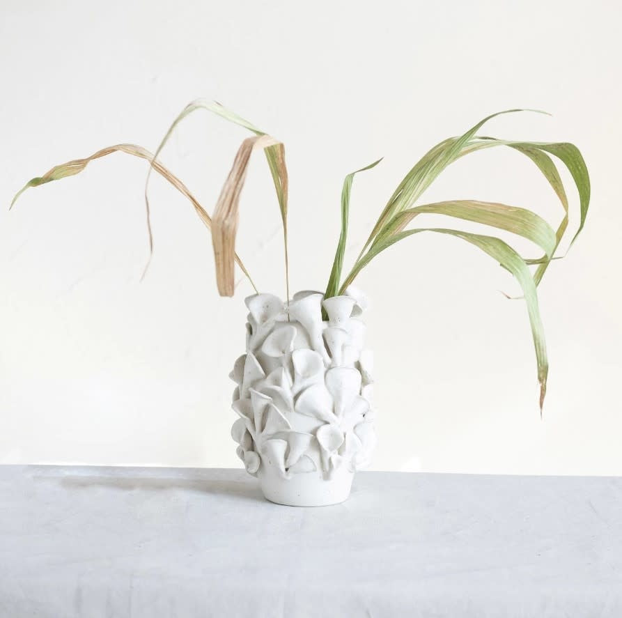 Stoneware Handmade Organic Sculpted Vase | White 10.75in