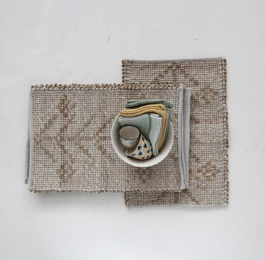 Two-Sided Hand-Woven Seagrass & Cotton Placemat | Natural 19in