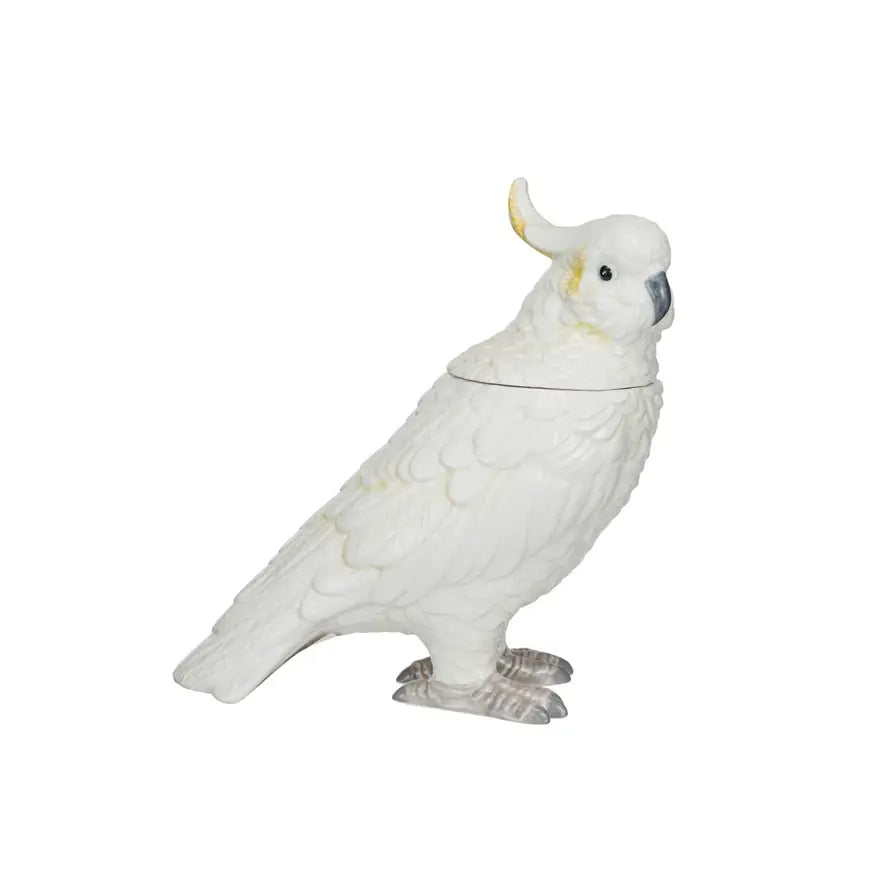 Cockatoo Ceramic Lidded Jar | 8.75x9.25in White + Yellow