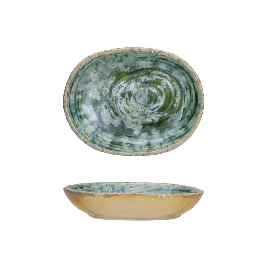 Embossed Stoneware Dish | 4x3.25in Teal