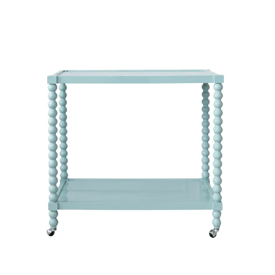 Wood 2-Tier Blue Lacquered Bar Cart on Casters | 36x34.25in
