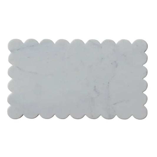 White Marble Cheese Cutting Board with Scalloped Edge | 14x8in