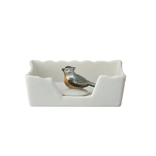 Stoneware Napkin Holder + Bird Napkin Weight Set | 5.75in