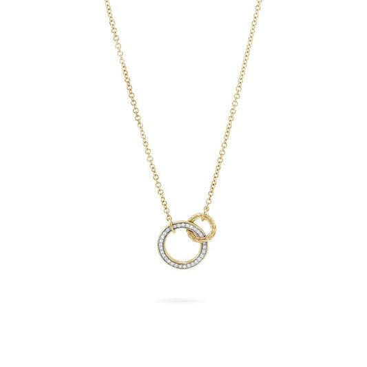 Classic Chain Interlinking 18K Gold Necklace With Diamonds