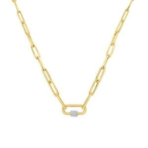 14K Gold 16" Large Paperclip Necklace With Diamond Carabiner