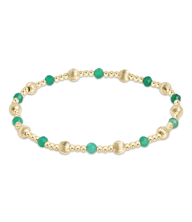 eNewton Dignity Sincerity Pattern Gold Bead Bracelet | 4mm Green Onyx