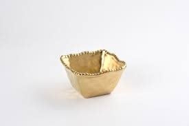 Porcelain Matte Gold Titanium Square Snack Bowl | 4.75in
