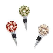 Holiday Wreath Jeweled Bottle Stoppers in Gift Box