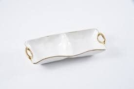 Porcelain + Gold Titanium 2 Section Server | 12.5x5.5in