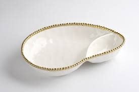Porcelain + Gold Titanium 2 Section Serving Piece | 13.75x9in
