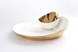 Porcelain + Gold Titanium Chip + Dip Bowl | 12x10in