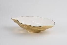 Porcelain + Gold Titanium Medium Oyster Bowl | 11.5x7in