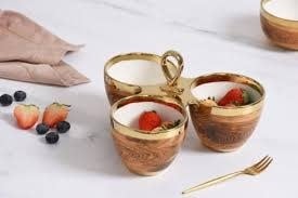 Porcelain + Wood 3 Section Bowl Server |8.75in