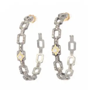 Gold + Silver with Diamonds Hoop Earrings