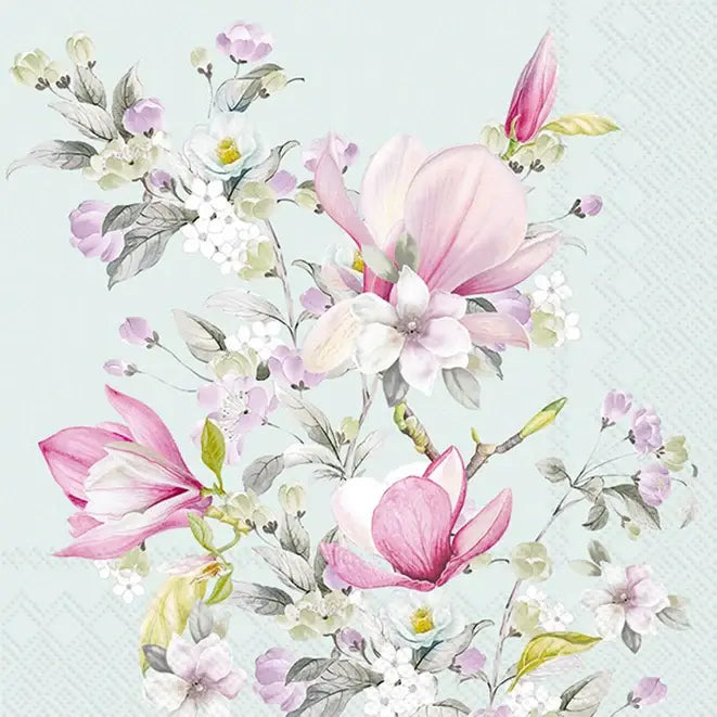 Romantic Magnolia Light Blue Cocktail Napkins