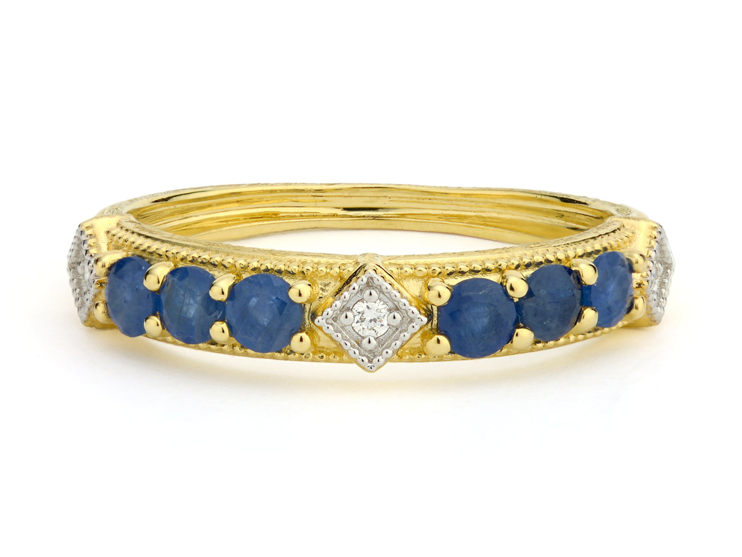 Single Diamond Blue Sapphire Band| 18k YG 6.5