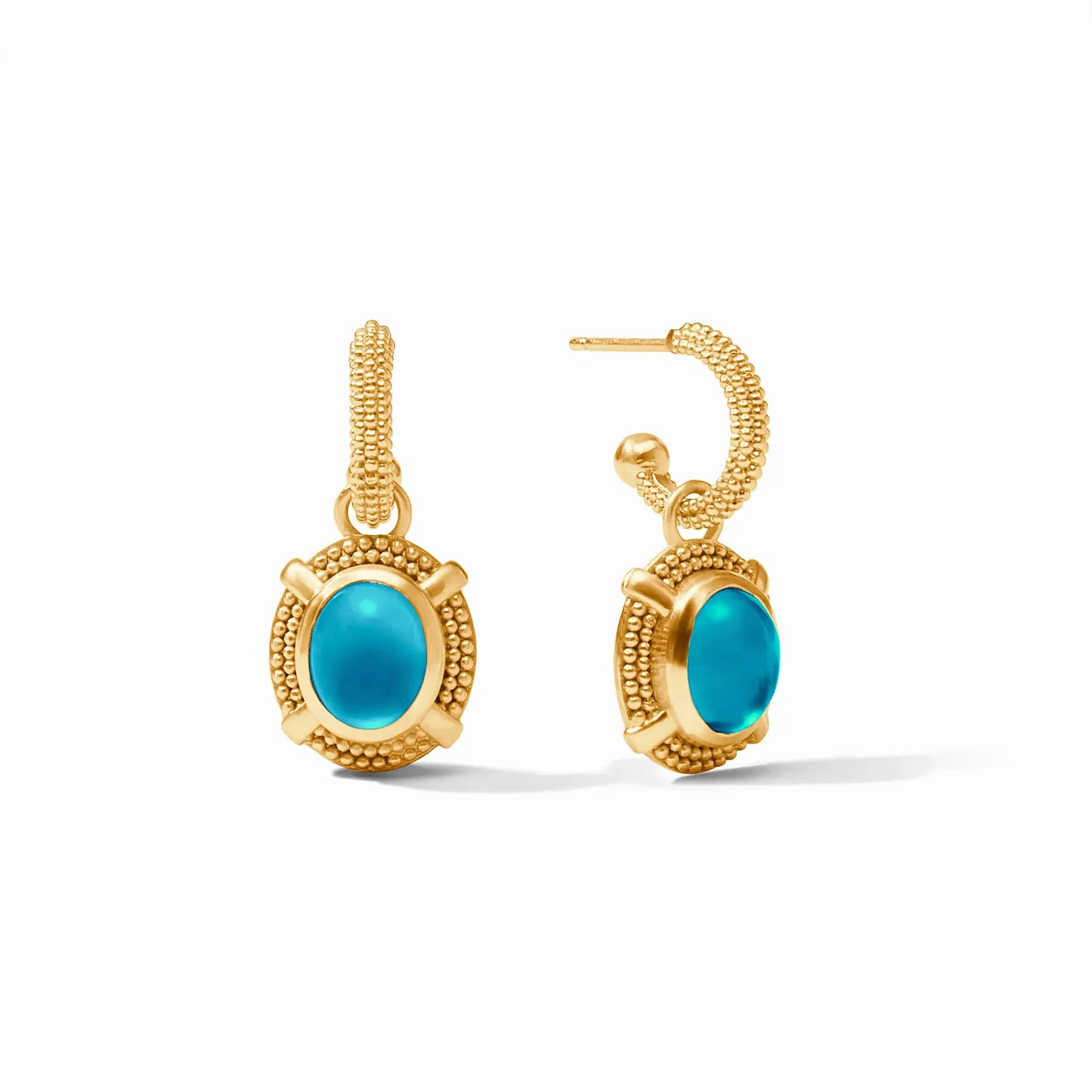 Cabochon Hoop + Charm Earrings | Iridescent London Blue