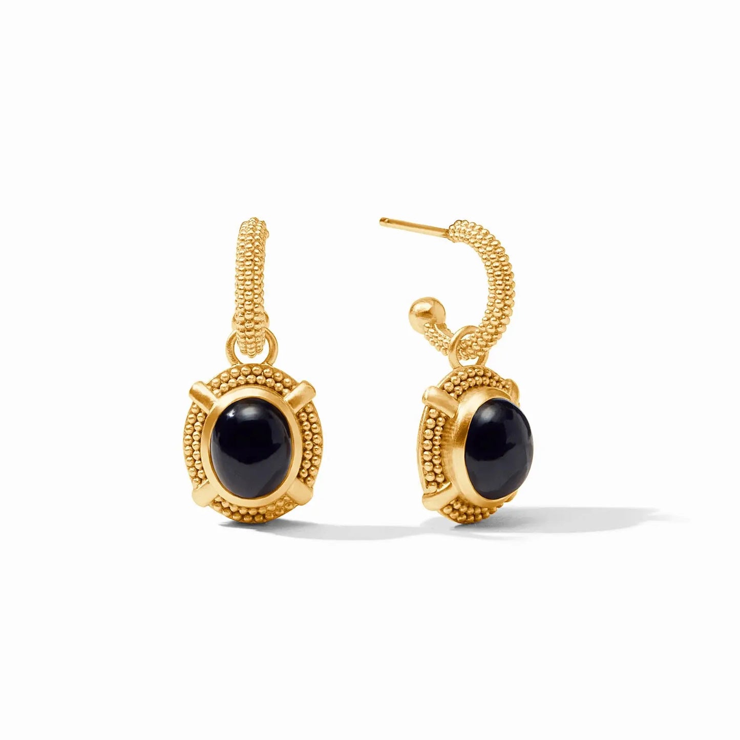 Cabochon Hoop + Charm Earrings | Obsidian Black