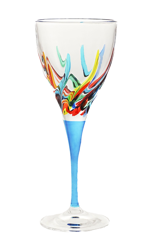 Murano Italian Crystal Wine Glass | Swirls Rainbow Turquoise 8.75oz