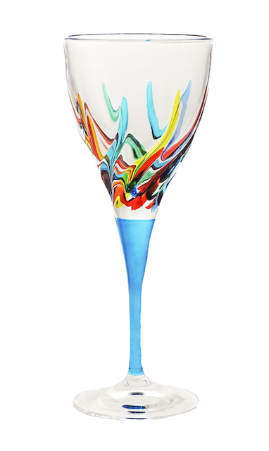 Murano Italian Crystal Wine Glass | Swirls Rainbow Turquoise 8.75oz