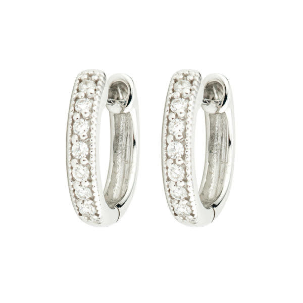 Diamond Huggie Hoop Earrings | 18k White Gold .11c