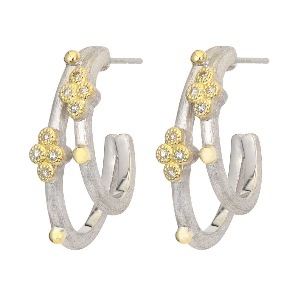 Diamond Quad Double Hoop Earrings | 18k Mixed Metal