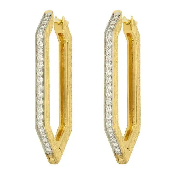 Elongated Hexagon Diamond Hoop Earrings | 18k YG .28c