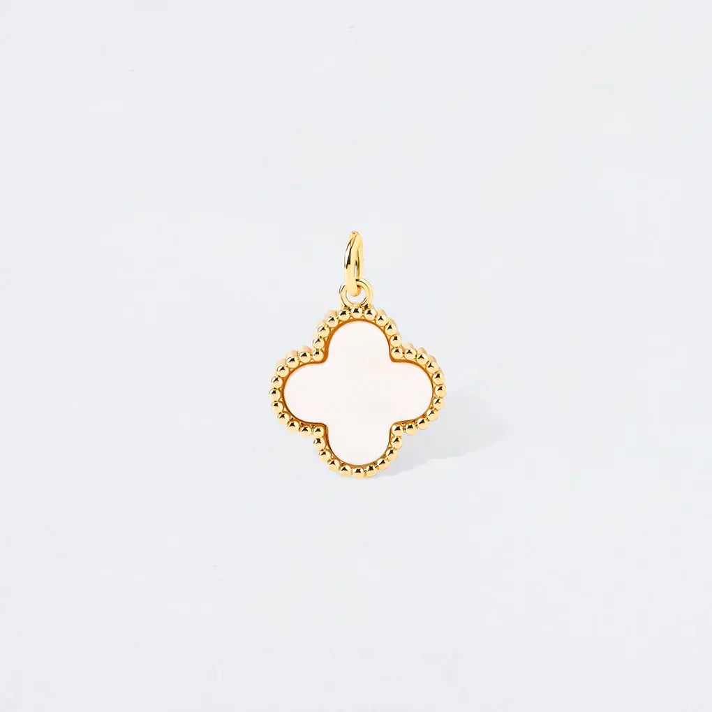 White Mother of Pearl Clover Beaded Border Charm Pendant