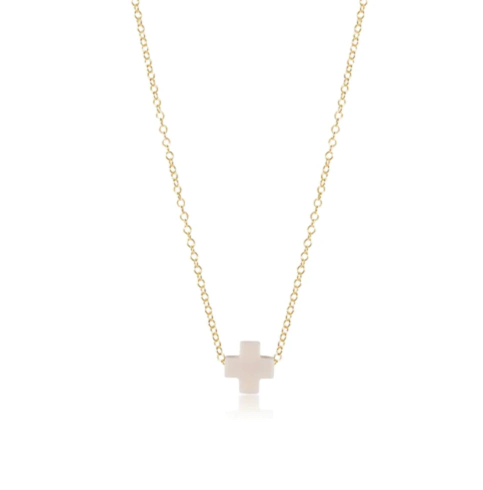 eGirl Small Signature Cross Gold Necklace | 14in Off-White