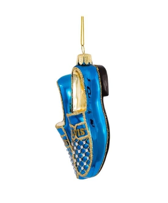 Elvis Blue Suede Shoes Glass Ornament