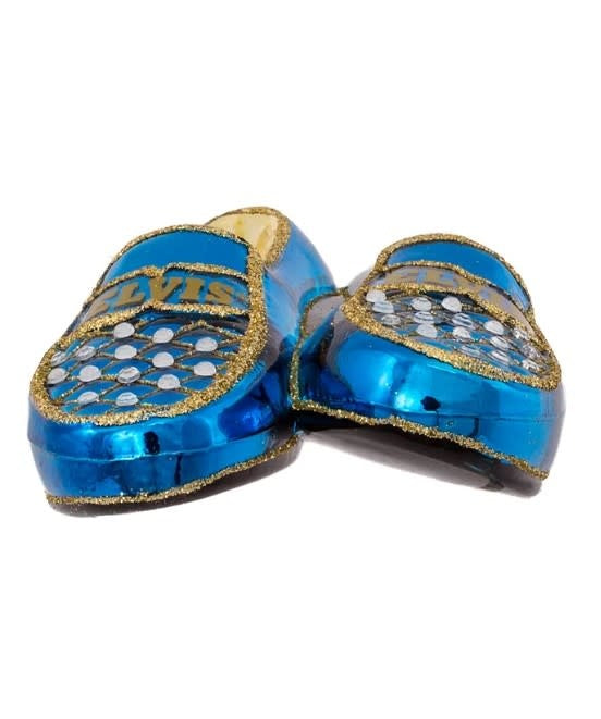 Elvis Blue Suede Shoes Glass Ornament